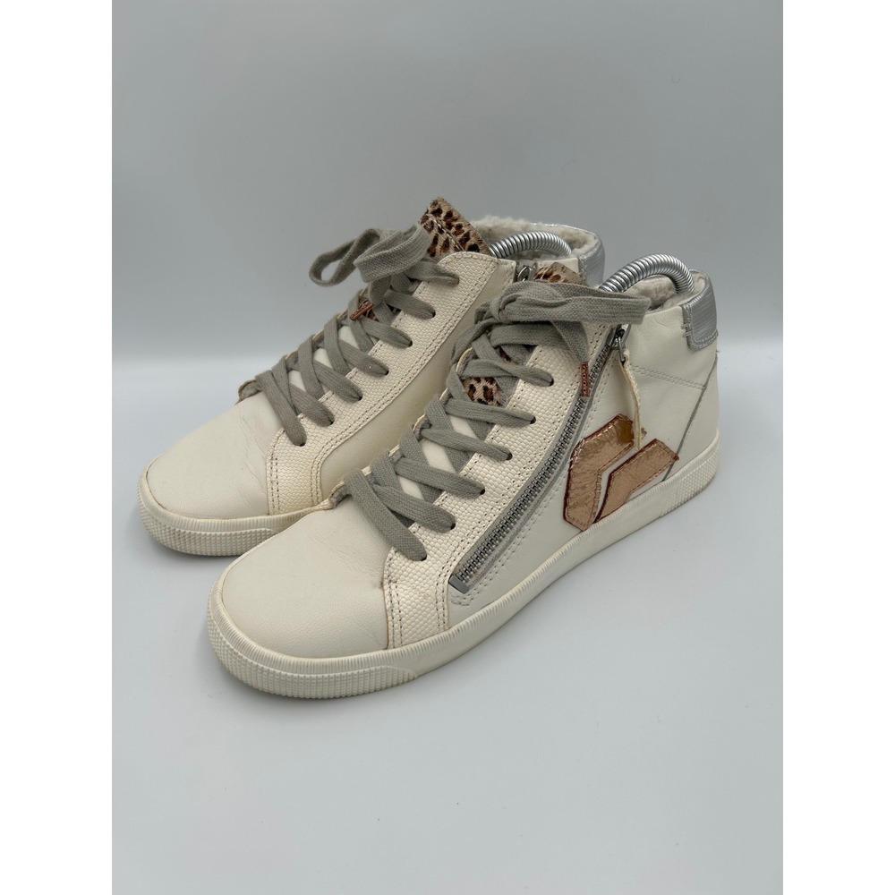 Dolce Vita Zina High Top Sneakers Ivory Leather Leopard Metallic Womens 10